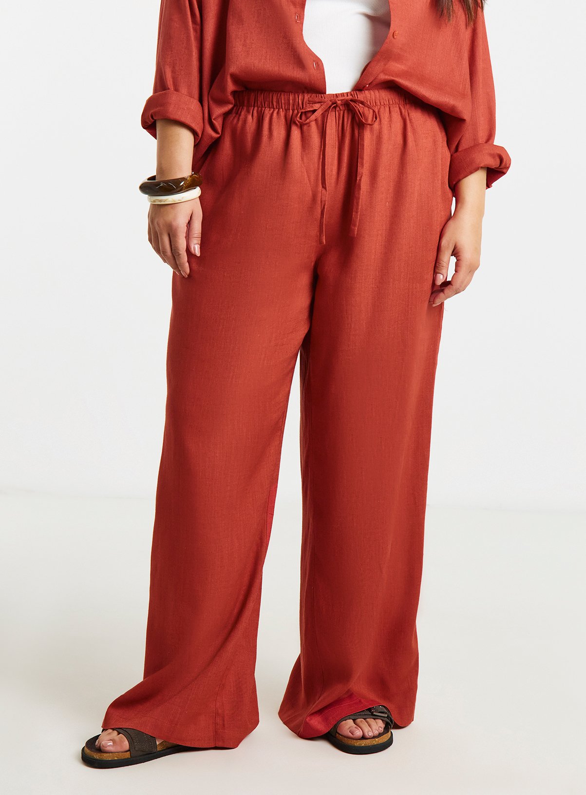 SIMPLY BE Rust Linen Tie Waist Wide Leg Trouser 20 - Image 3 thumbnail